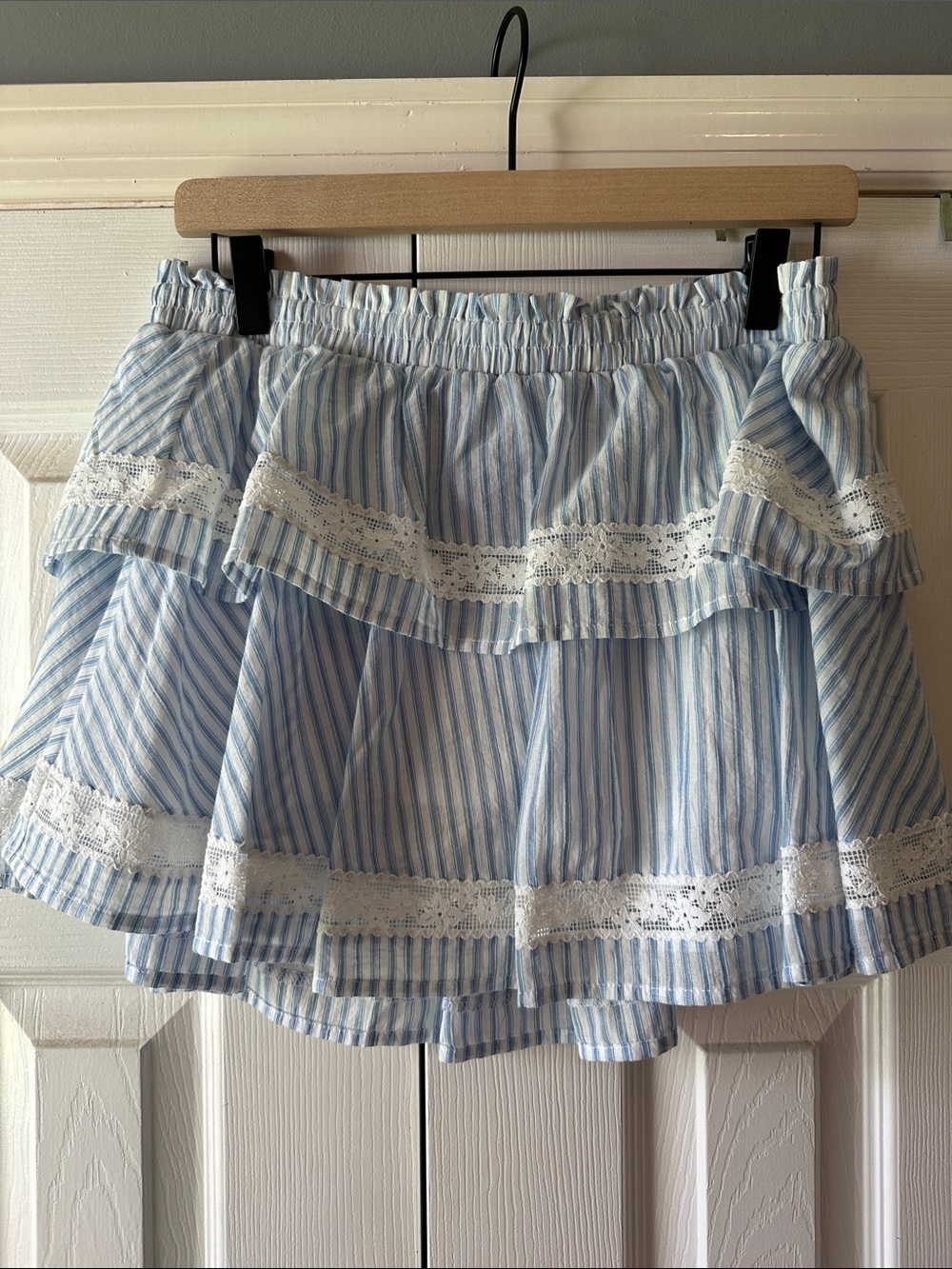 wild fable Blue and White Striped Ruffle Mini Skirt with Lace